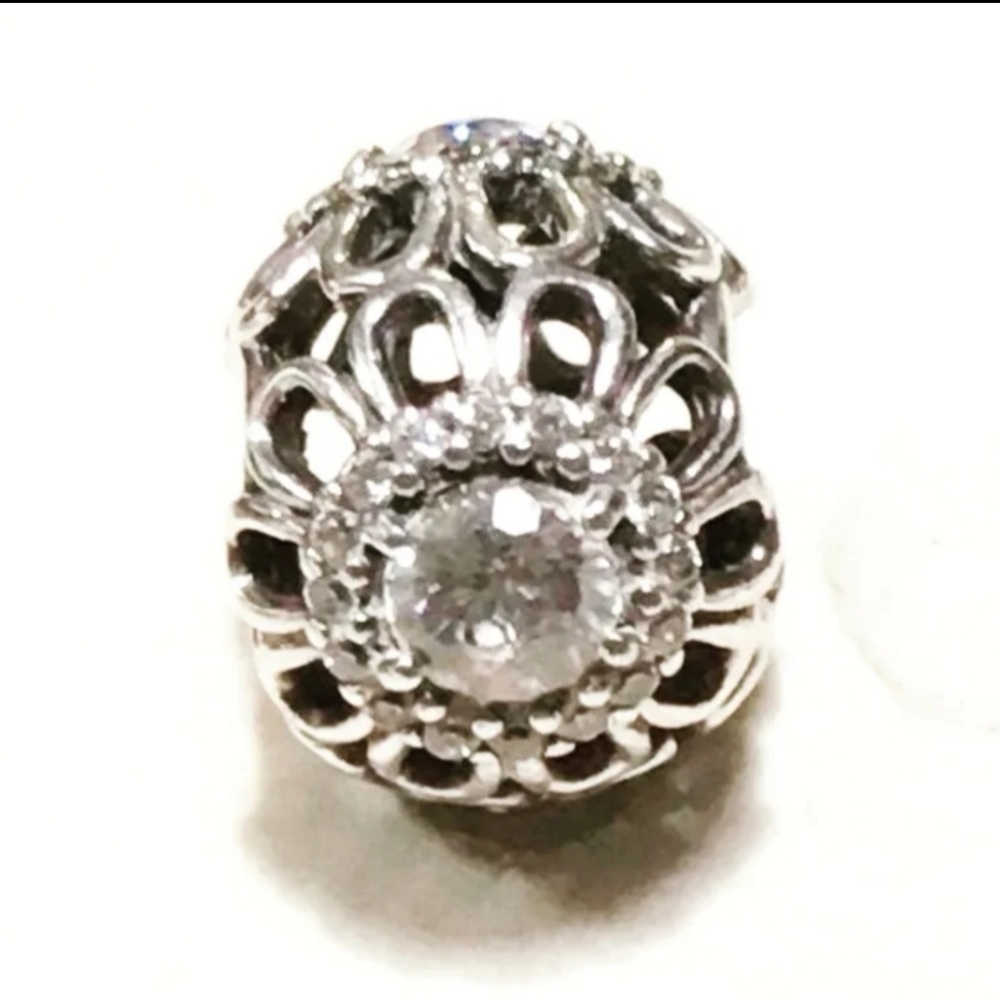 PAIR of Pandora charm " Brilliant Floral " openwork, retired - Picture 8 of 16